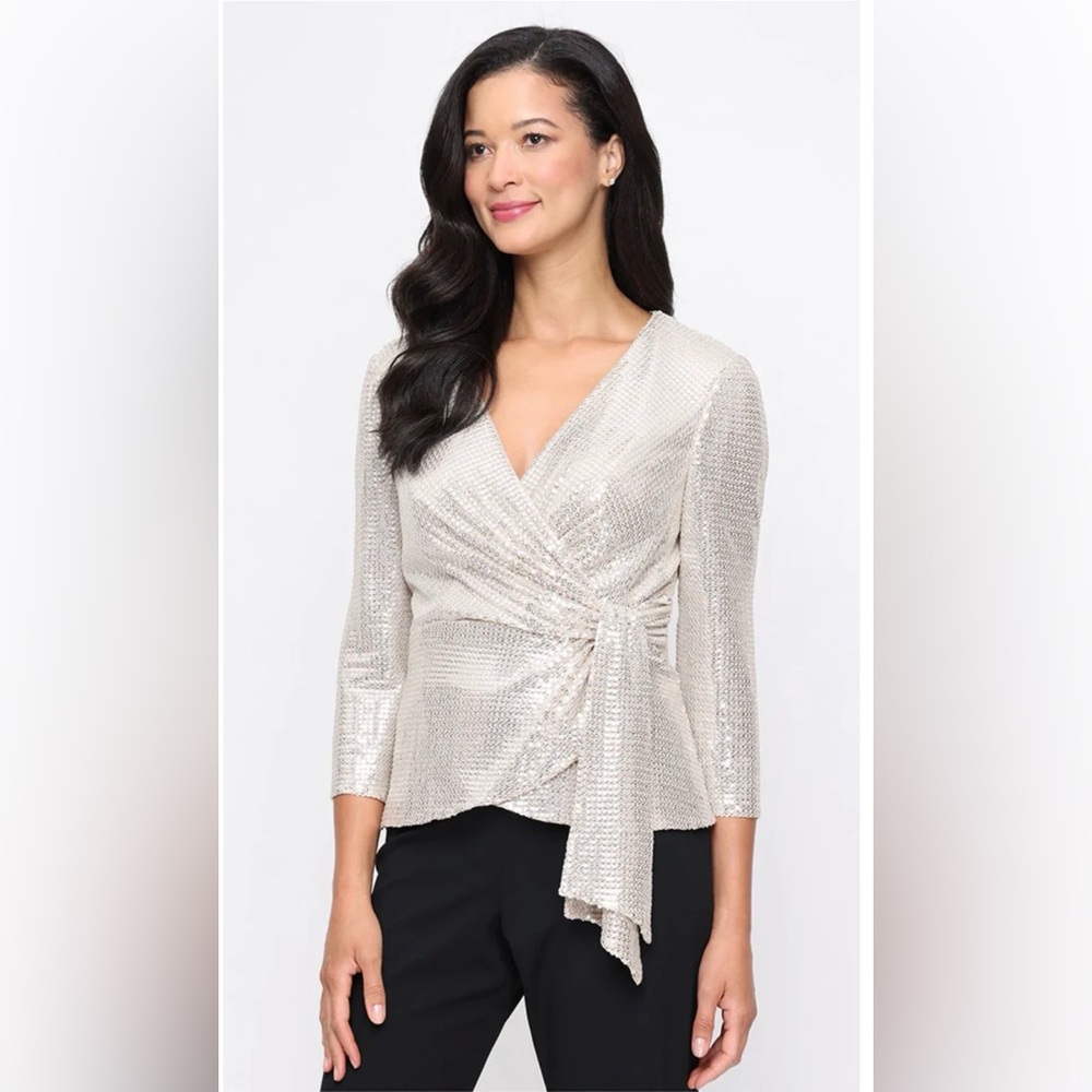 ALEX EVENINGS 83961019 Taupe Sequin Blouse